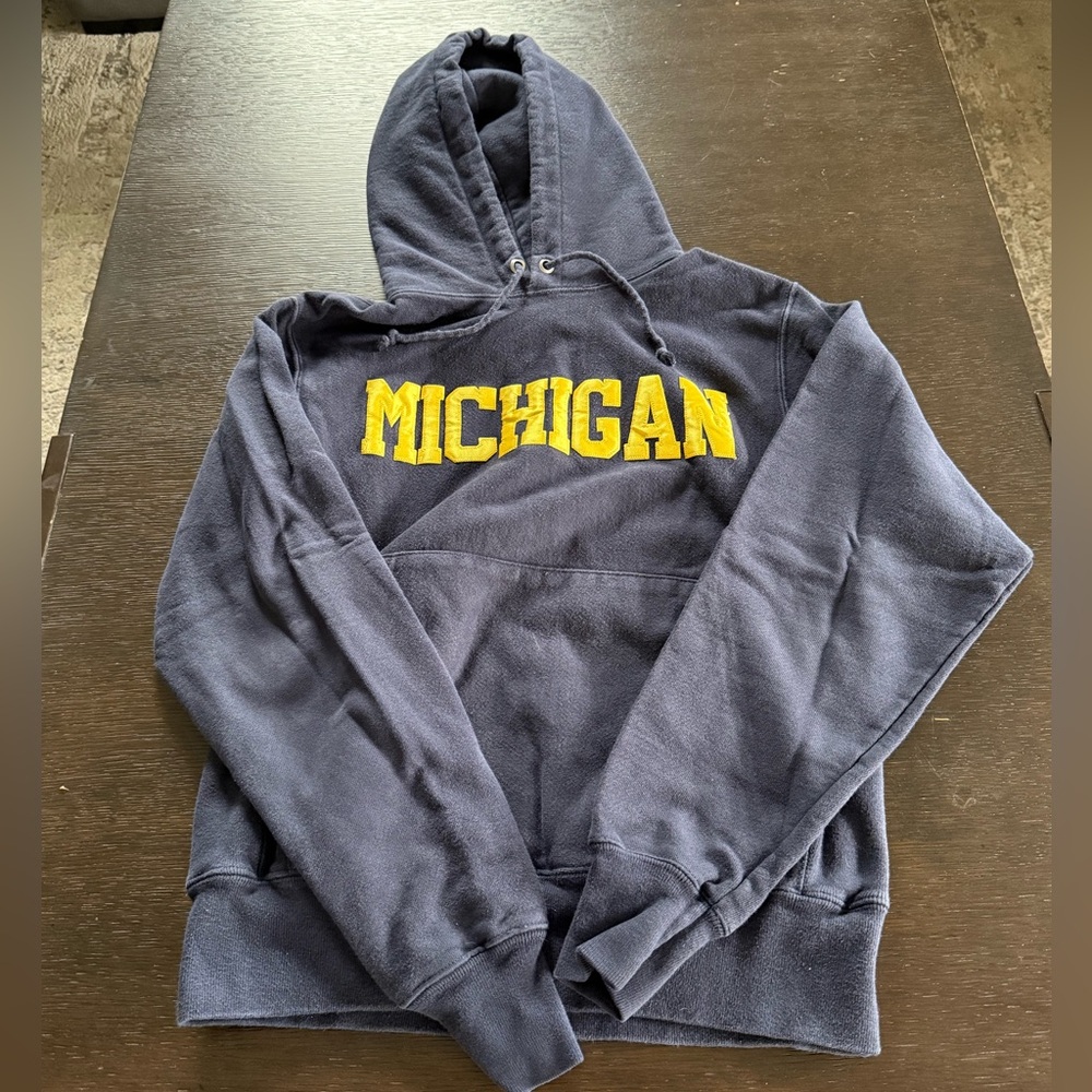 Champion Navy Blue 'Michigan' Hoodie with Yellow Logo